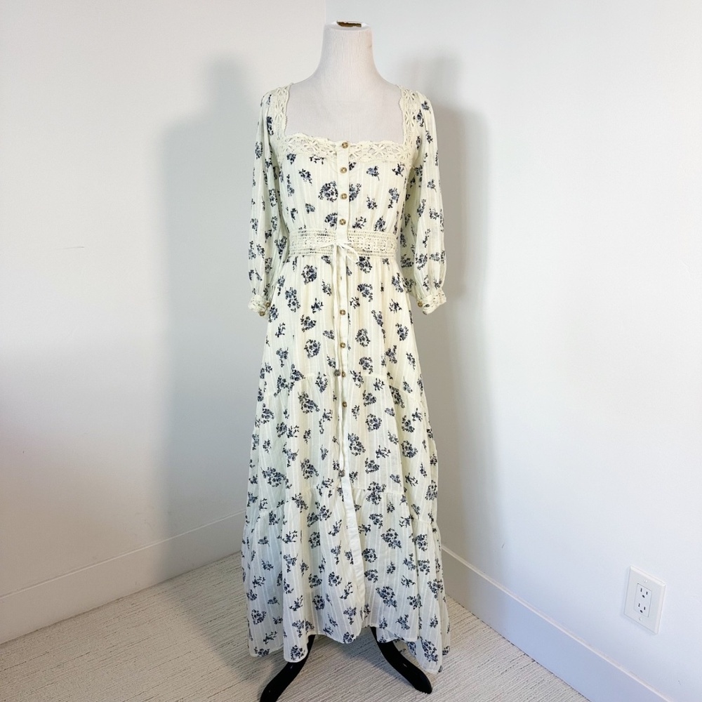FREE PEOPLE Morning Meadows XS Pale Yellow Maxi Dress Fairycore Coquette Cottage - Picture 3 of 16